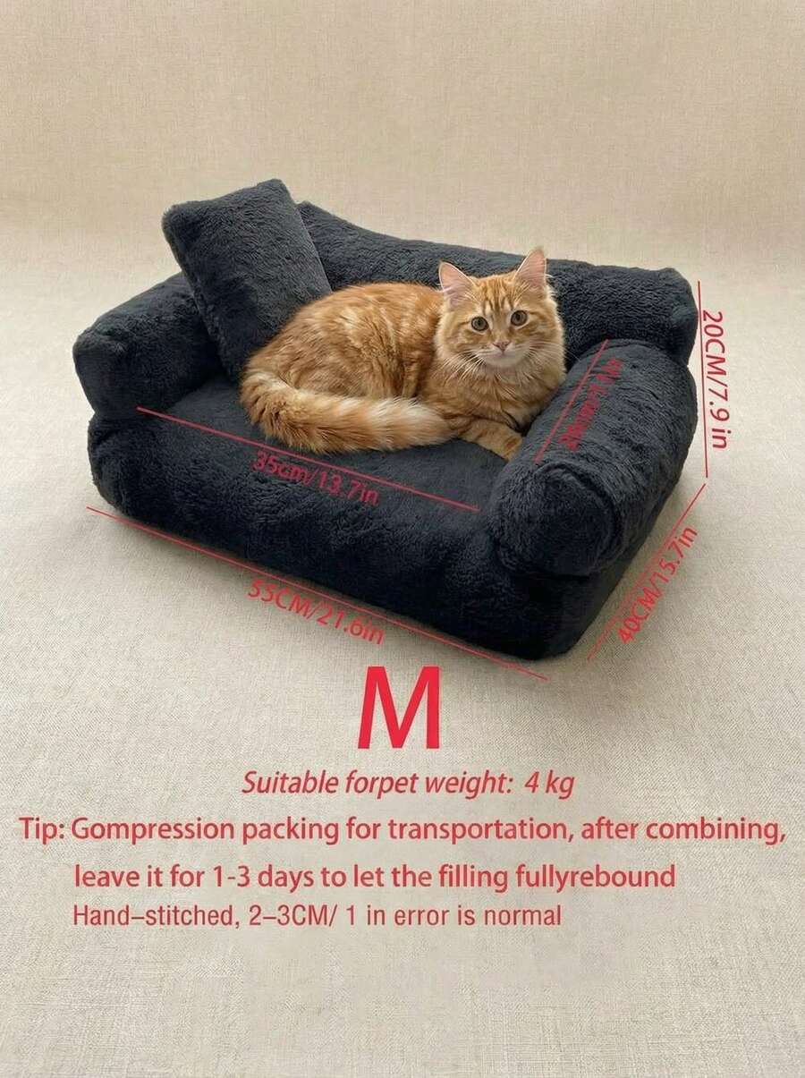 Grey plaid pet cat sofa bed with removable and washable polyester cover for small dogs and cats.