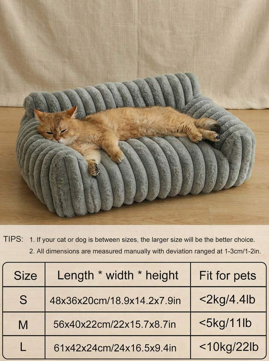 Grey soft fabric cat bed sofa with polyester filling, designed for all-season cat sleeping and resting.