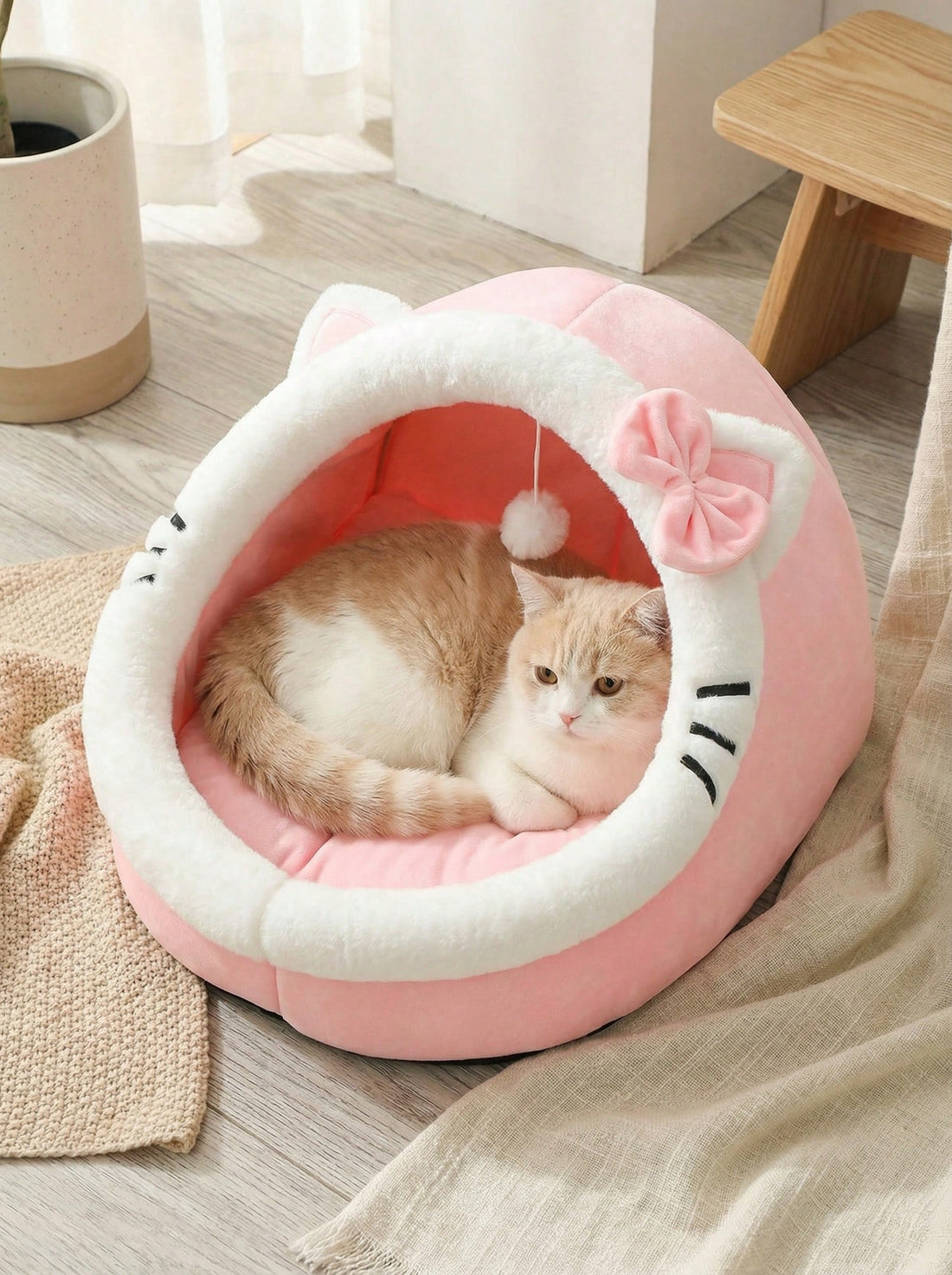 1 Pc Cute Cat Bed For Indoor Cats House, Washable Pet House, Warm Pet Cave Bed , Suitable For Use Of Rabbits, Puppies And Cats