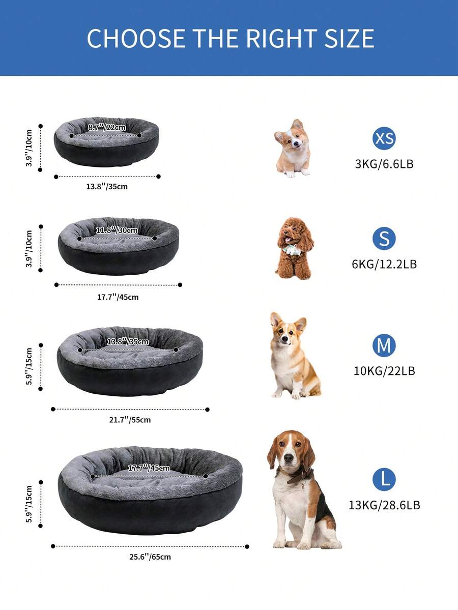 Dark grey plush donut calming pet bed for cats and dogs featuring a soft round design and non-slip bottom.