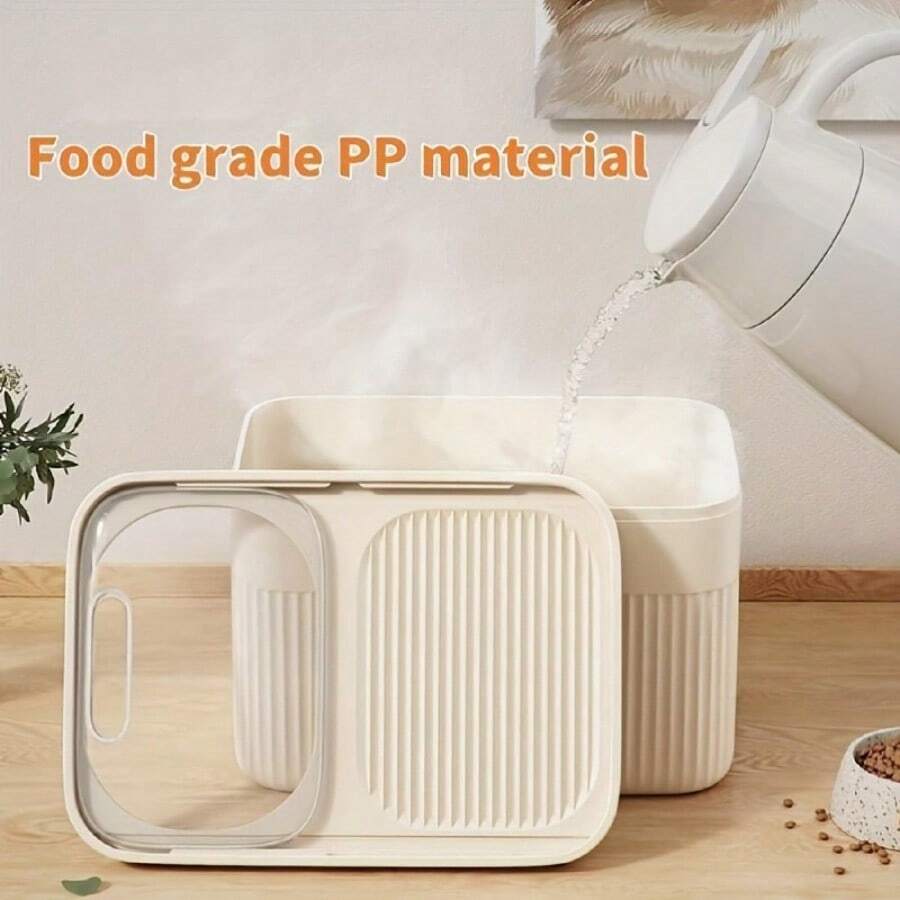 White airtight pet food storage container with easy-open lid and leak-proof seal for dry dog and cat food