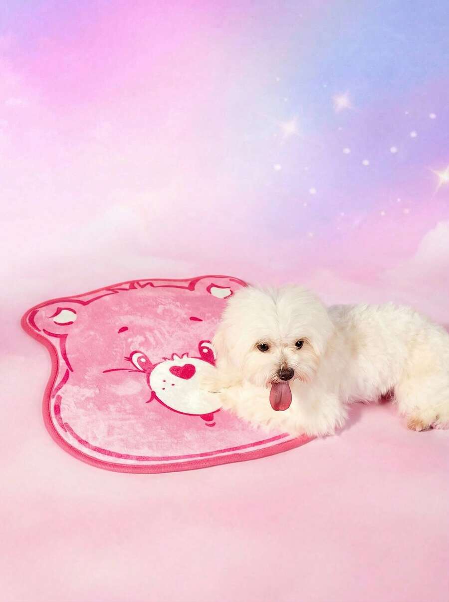 Plush pet sleeping mat featuring a cartoon bear pattern made from soft polyester material for small pets.