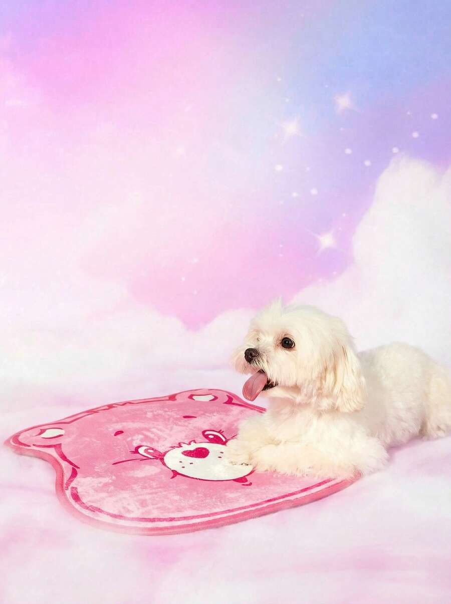 Plush pet sleeping mat featuring a cartoon bear pattern made from soft polyester material for small pets.