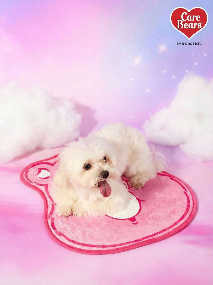 Plush pet sleeping mat featuring a cartoon bear pattern made from soft polyester material for small pets.
