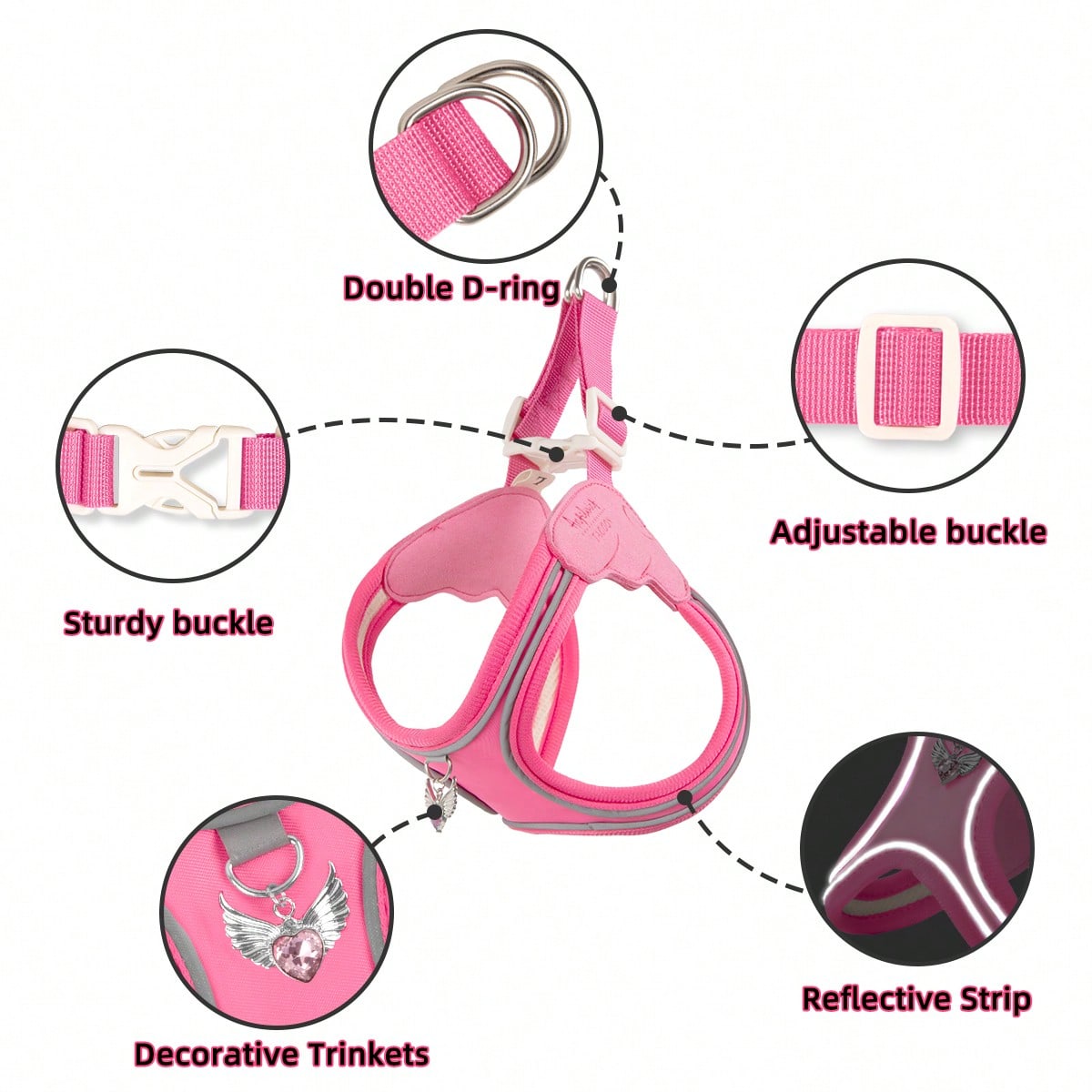 Multicolor colorblock step-in dog harness made of polyester breathable mesh with reflective safety details for small dogs and cats