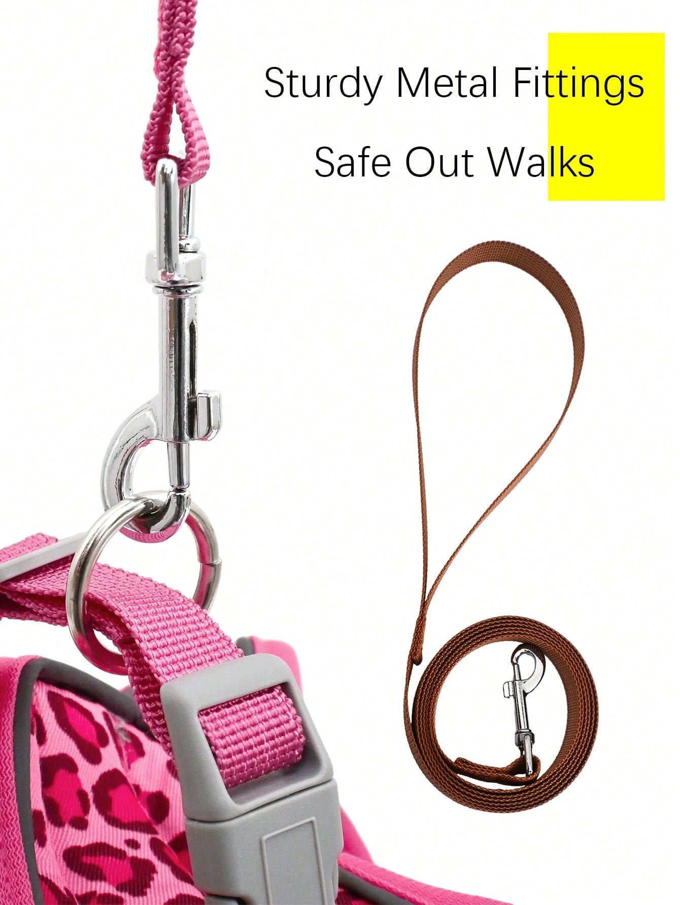 Leopard print cat and dog harness leash set made of breathable polyester mesh with adjustable fit and reflective stripes for small to medium pets
