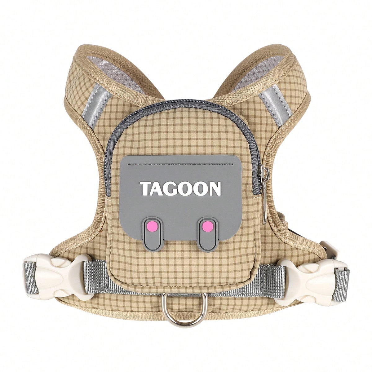 Multicolor polyester dog harness with leash, integrated backpack, adjustable buckle, sponge handle, and reflective edge for small and medium dogs