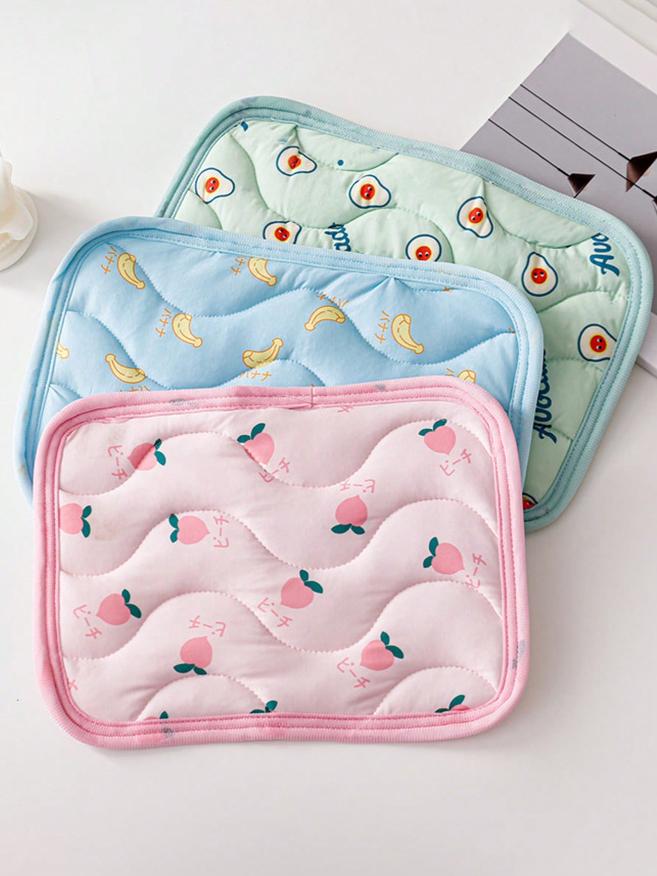1pc Cute Fruit Pattern Pet Cooling Mat, Summer Ice Silk Breathable Anti-Slip Washable Pet Bed Mat, Essential For Small Animals Cats Dogs Rabbits, Indoor Outdoor Cage Liner