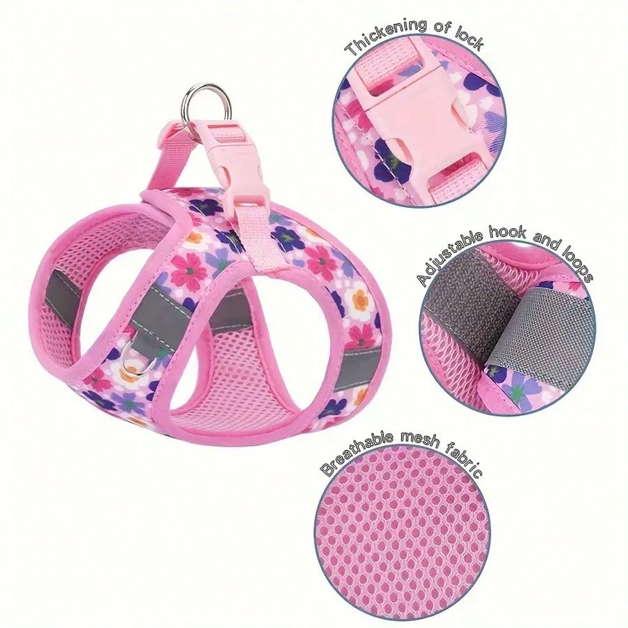 Multicolor polyester pet chest strap harness with geometric, graphic, and plant patterns for cats and dogs