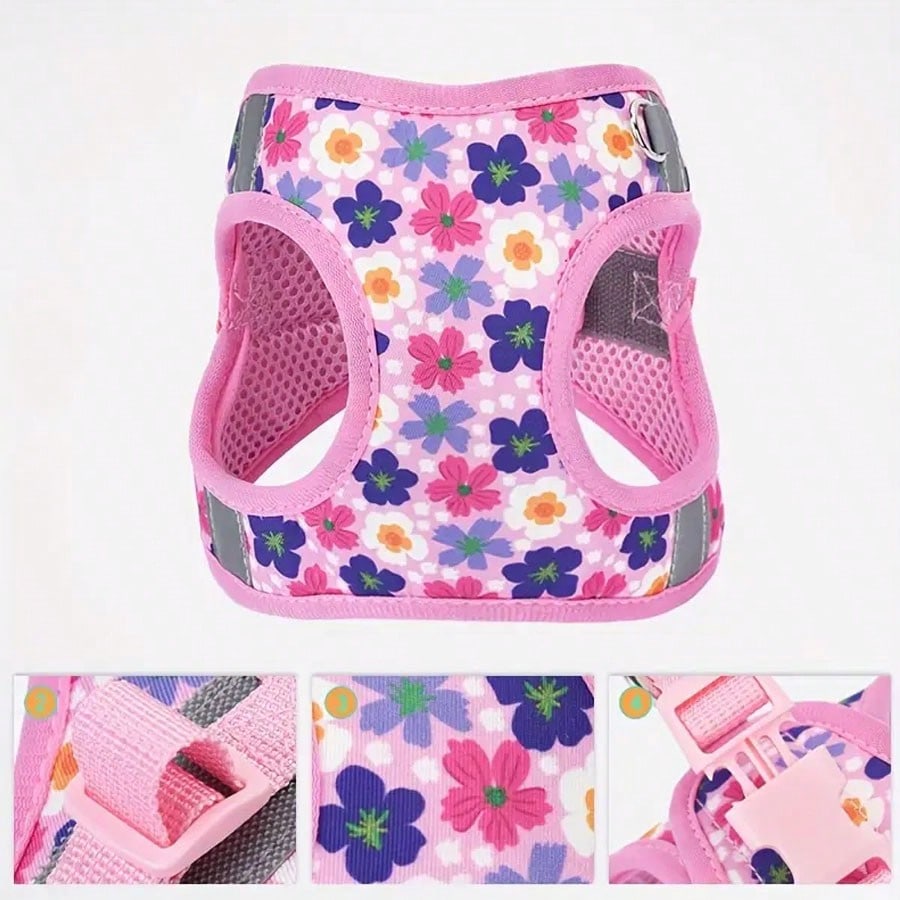 Multicolor polyester pet chest strap harness with geometric, graphic, and plant patterns for cats and dogs