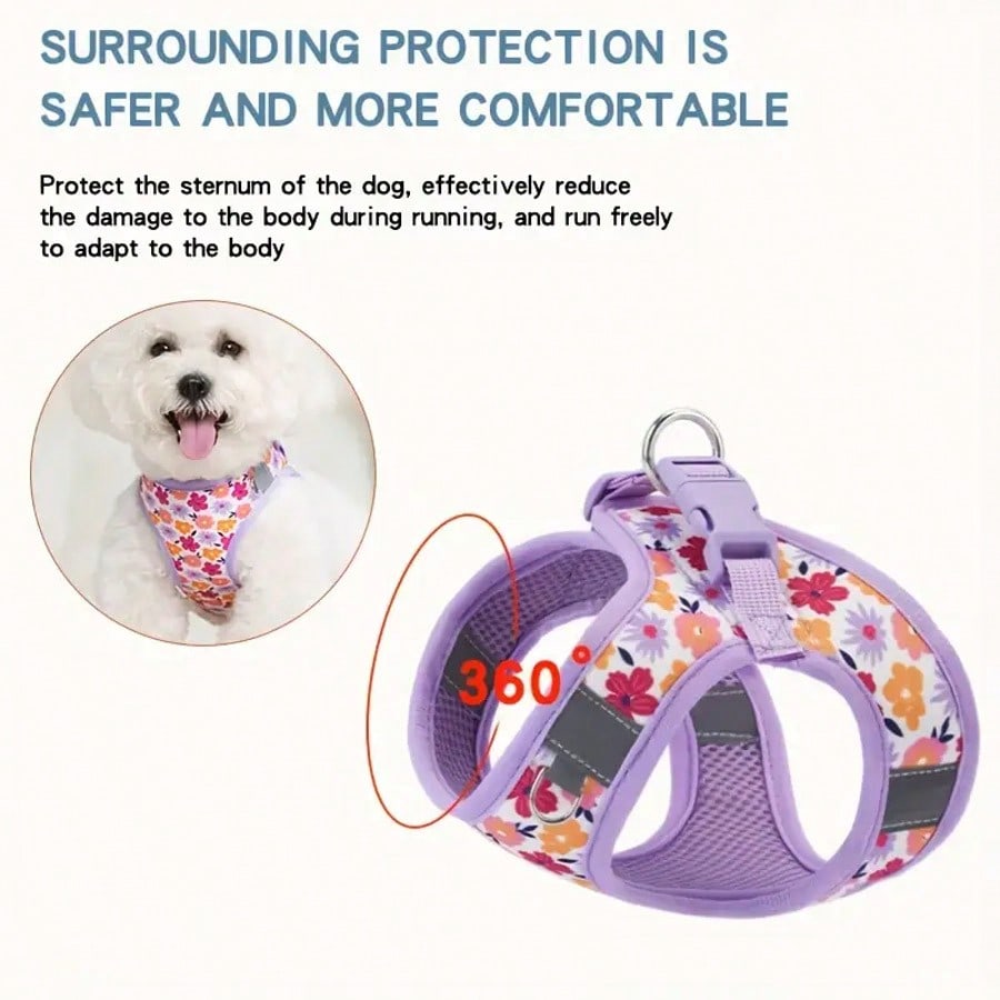 Multicolor polyester pet chest strap harness with geometric, graphic, and plant patterns for cats and dogs