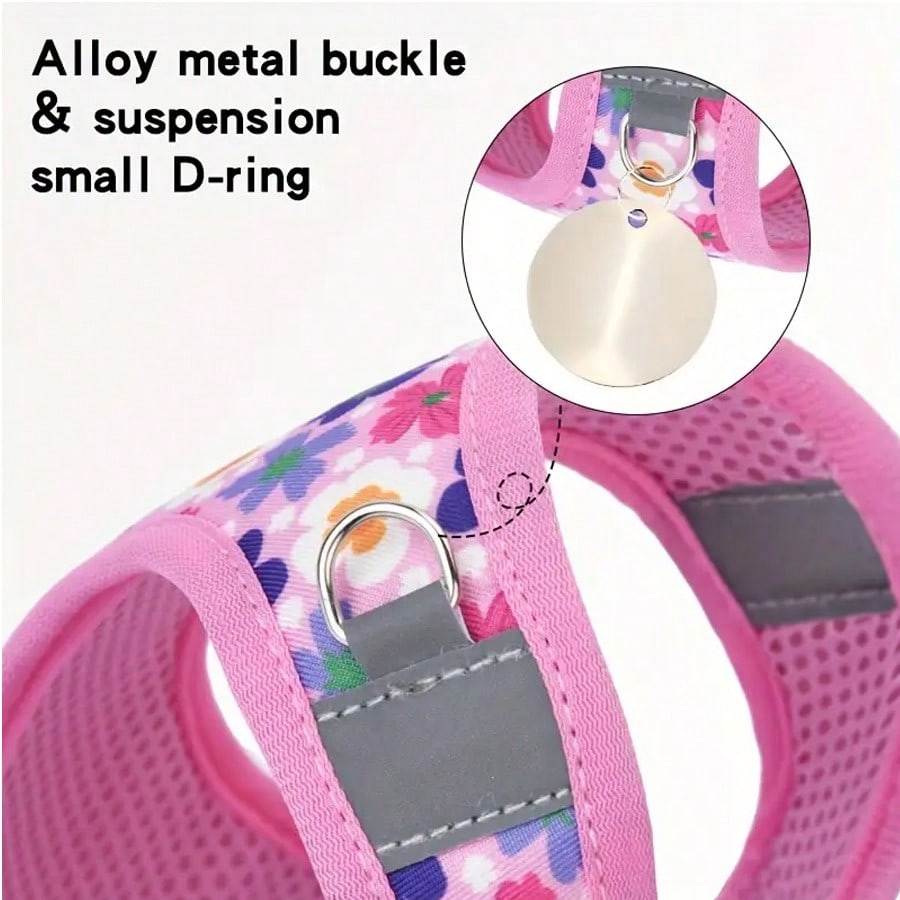 Multicolor polyester pet chest strap harness with geometric, graphic, and plant patterns for cats and dogs