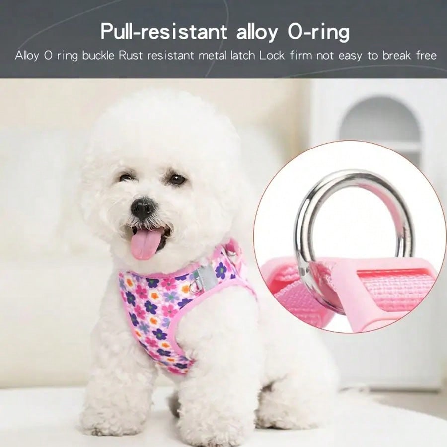 Multicolor polyester pet chest strap harness with geometric, graphic, and plant patterns for cats and dogs