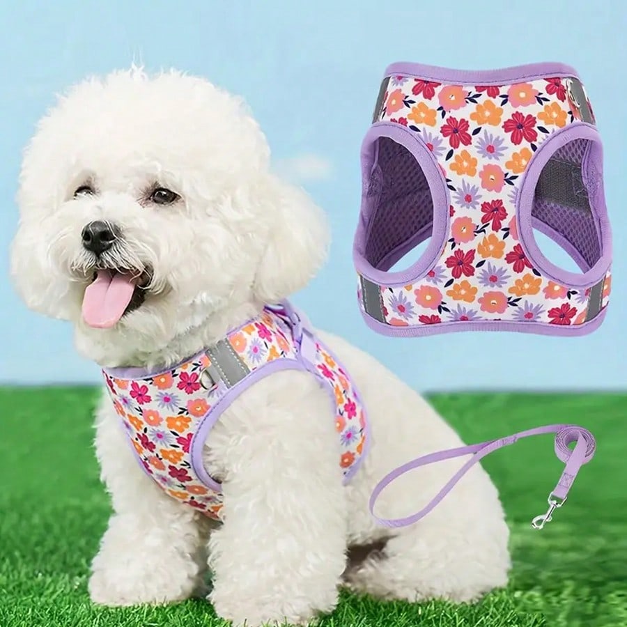 Multicolor polyester pet chest strap harness with geometric, graphic, and plant patterns for cats and dogs