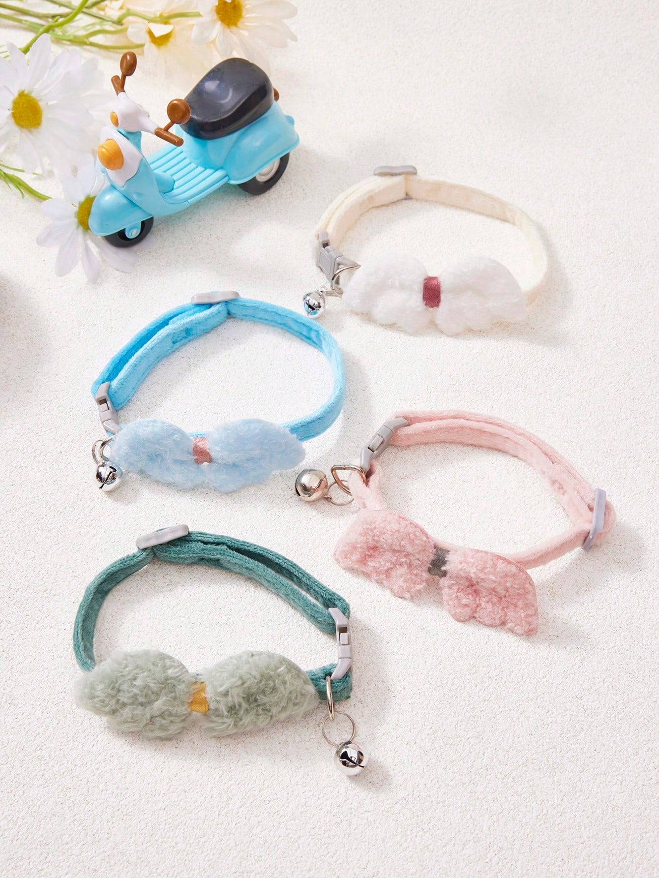 Multicolor adjustable soft plush pet collar with cute bell pendant for cats and small to medium dogs