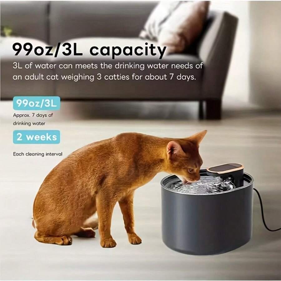 3L quiet pet water fountain with automatic circulation filtration system, USB powered for cats and dogs