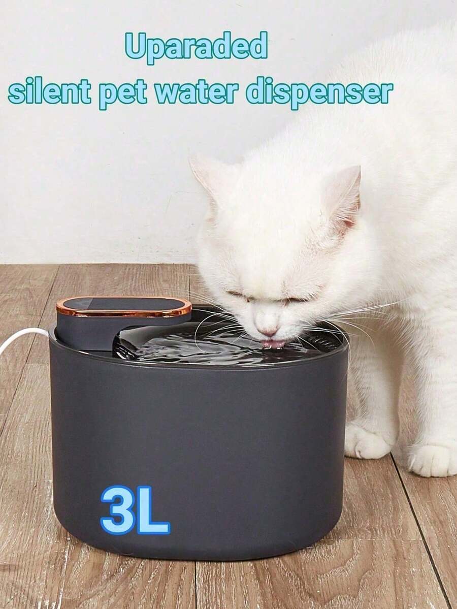 3L quiet pet water fountain with automatic circulation filtration system, USB powered for cats and dogs