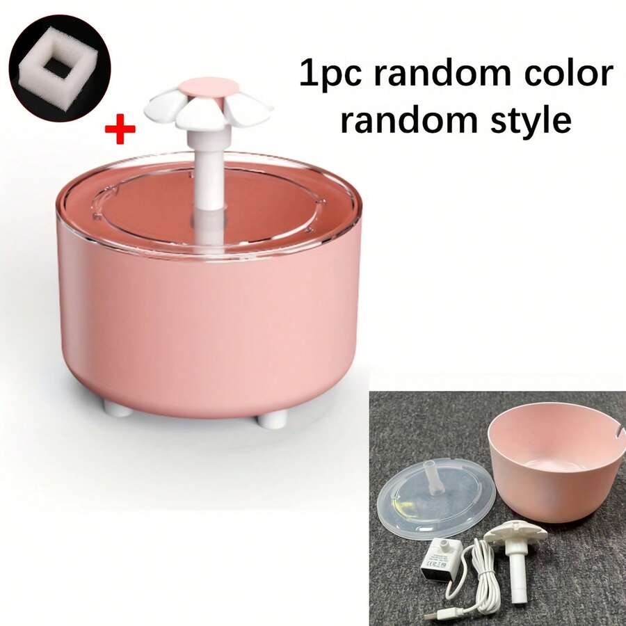 Automatic cat water fountain with 1500ml capacity, floral design, circulation filter, and USB power connection for cats and small dogs.