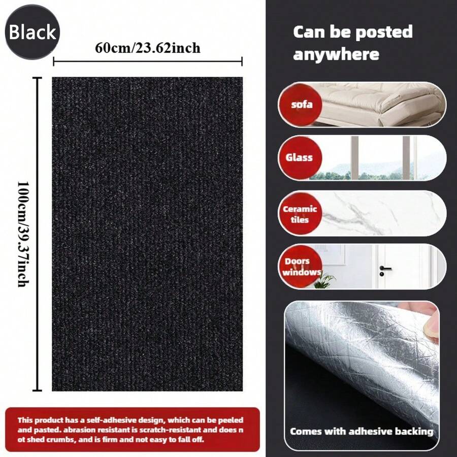 Multicolor self-adhesive cat scratch pad sticker made from 100% polyester fabric used as a furniture protector and scratching board for cats.