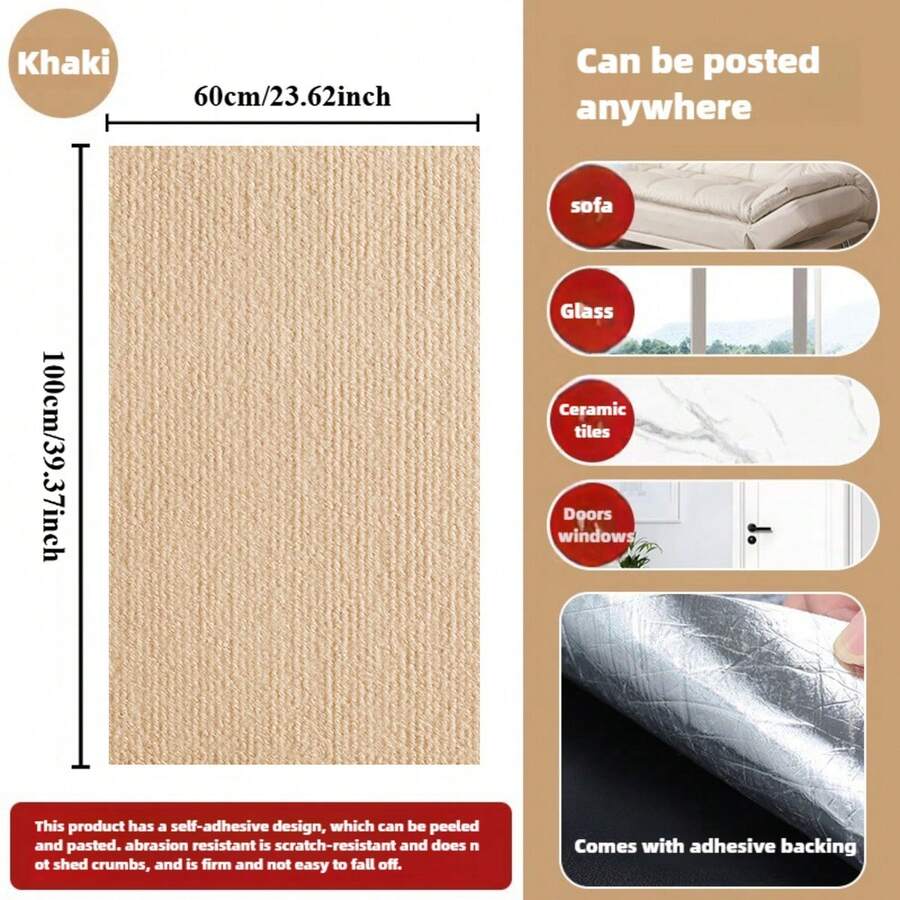 Multicolor self-adhesive cat scratch pad sticker made from 100% polyester fabric used as a furniture protector and scratching board for cats.