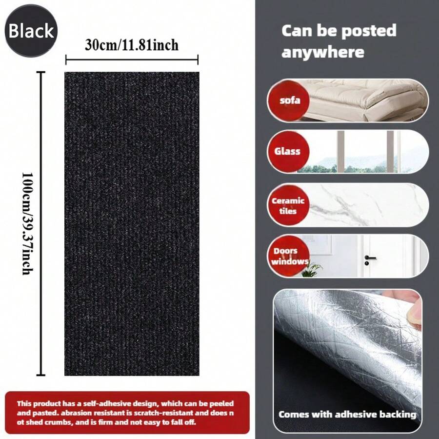 Multicolor self-adhesive cat scratch pad sticker made from 100% polyester fabric used as a furniture protector and scratching board for cats.