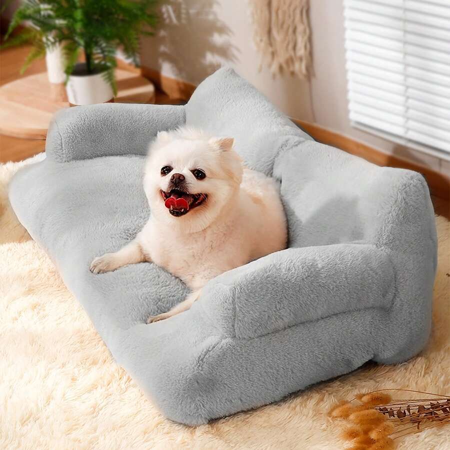 Orange plush cat sofa bed with high-resilience polyester filling and durable frame for small dogs and cats