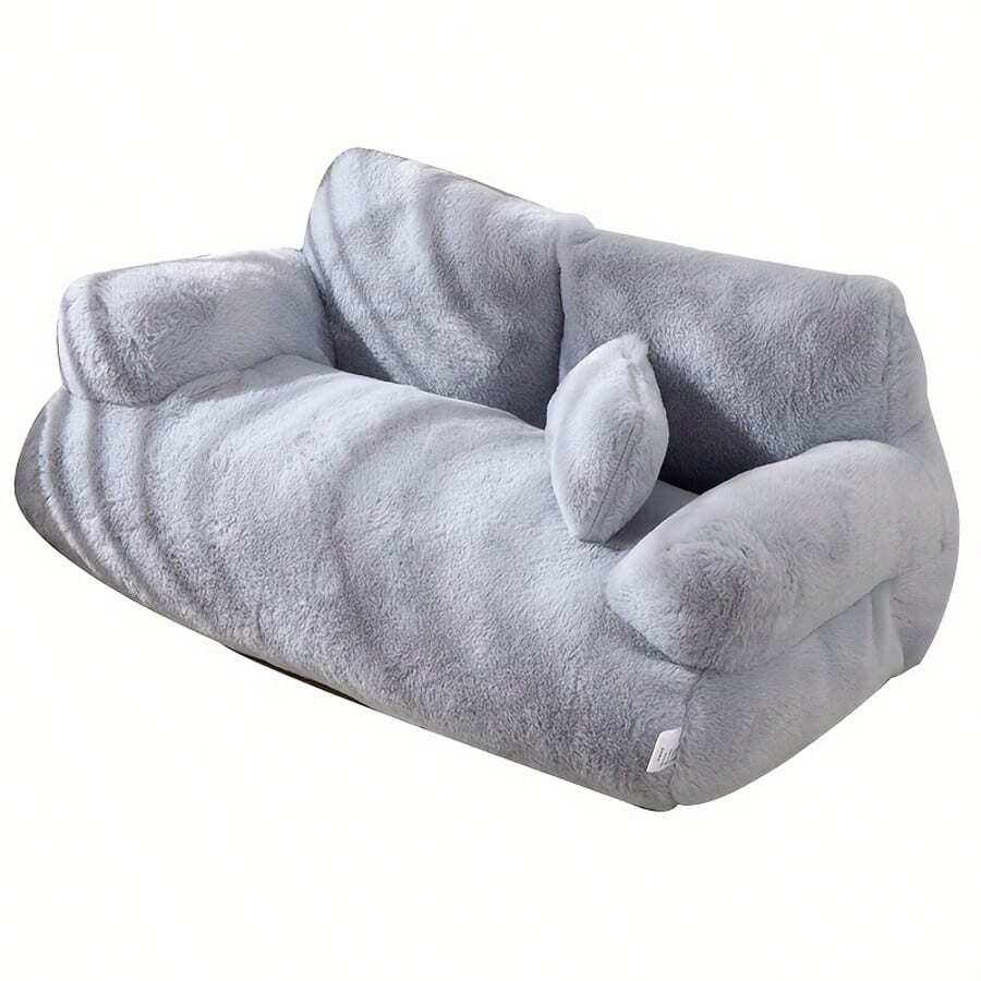 Orange plush cat sofa bed with high-resilience polyester filling and durable frame for small dogs and cats