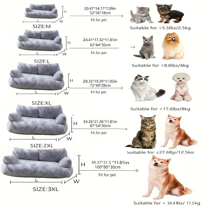 Orange plush cat sofa bed with high-resilience polyester filling and durable frame for small dogs and cats