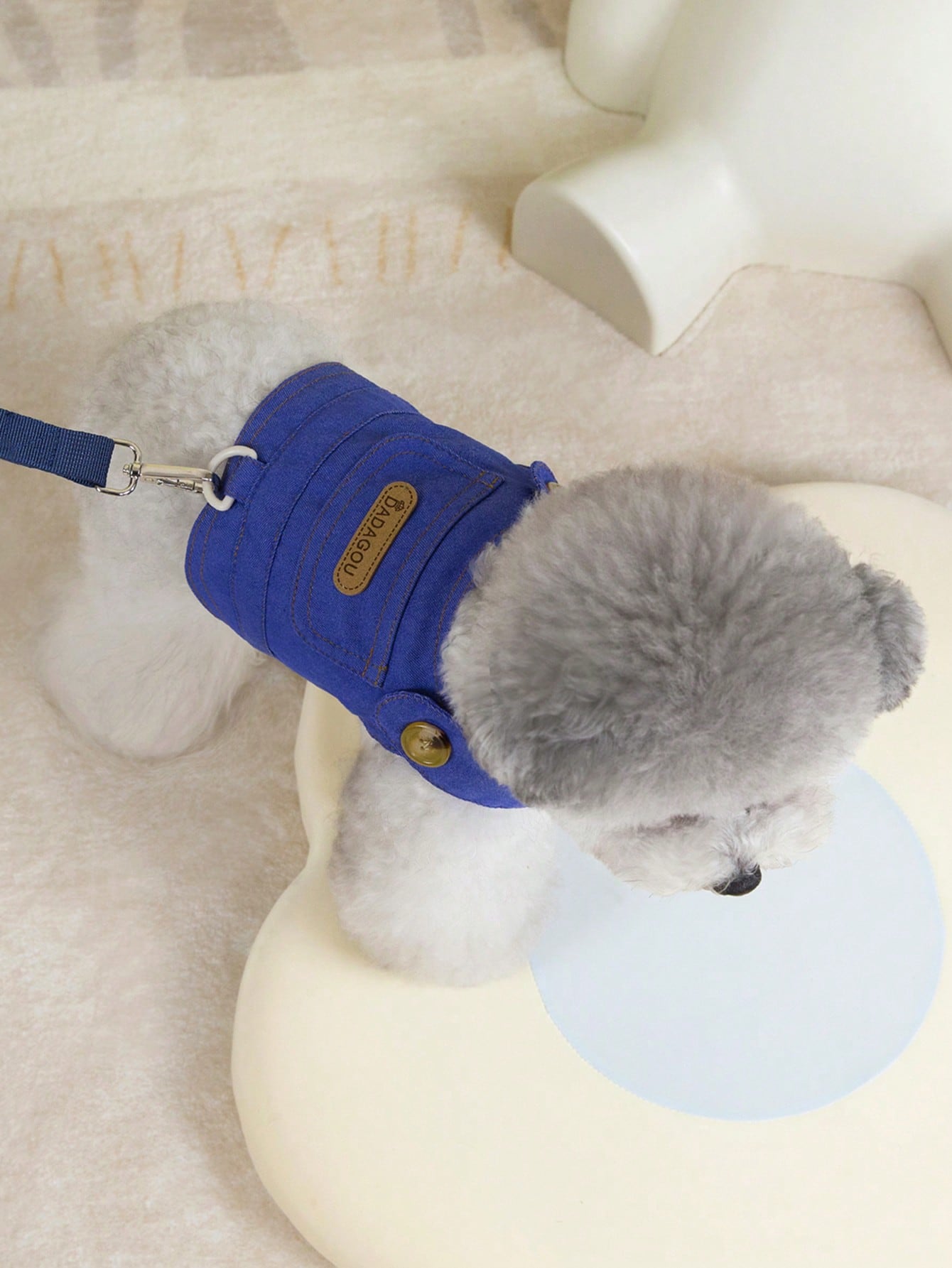 Multicolor fabric pet harness skirt with matching leash set featuring a cartoon pattern for cats and dogs.