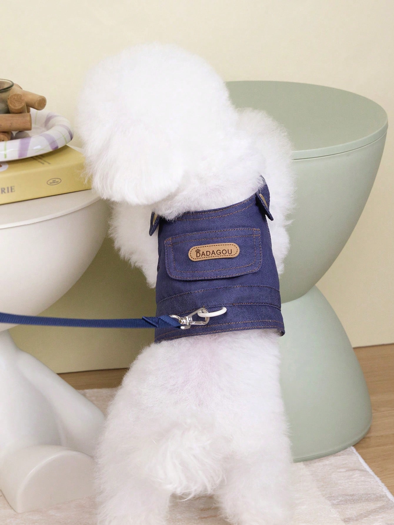 Multicolor fabric pet harness skirt with matching leash set featuring a cartoon pattern for cats and dogs.