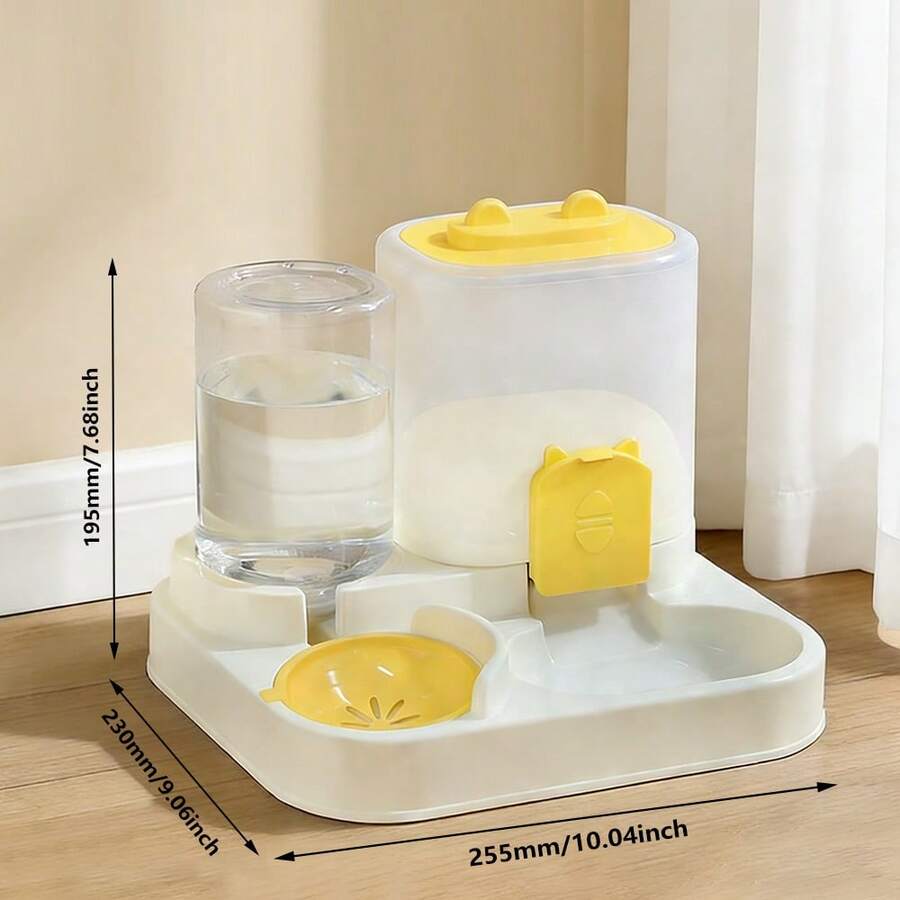 Automatic cat feeder and 1200ml food and water dispenser with cute cartoon design for cats and dogs
