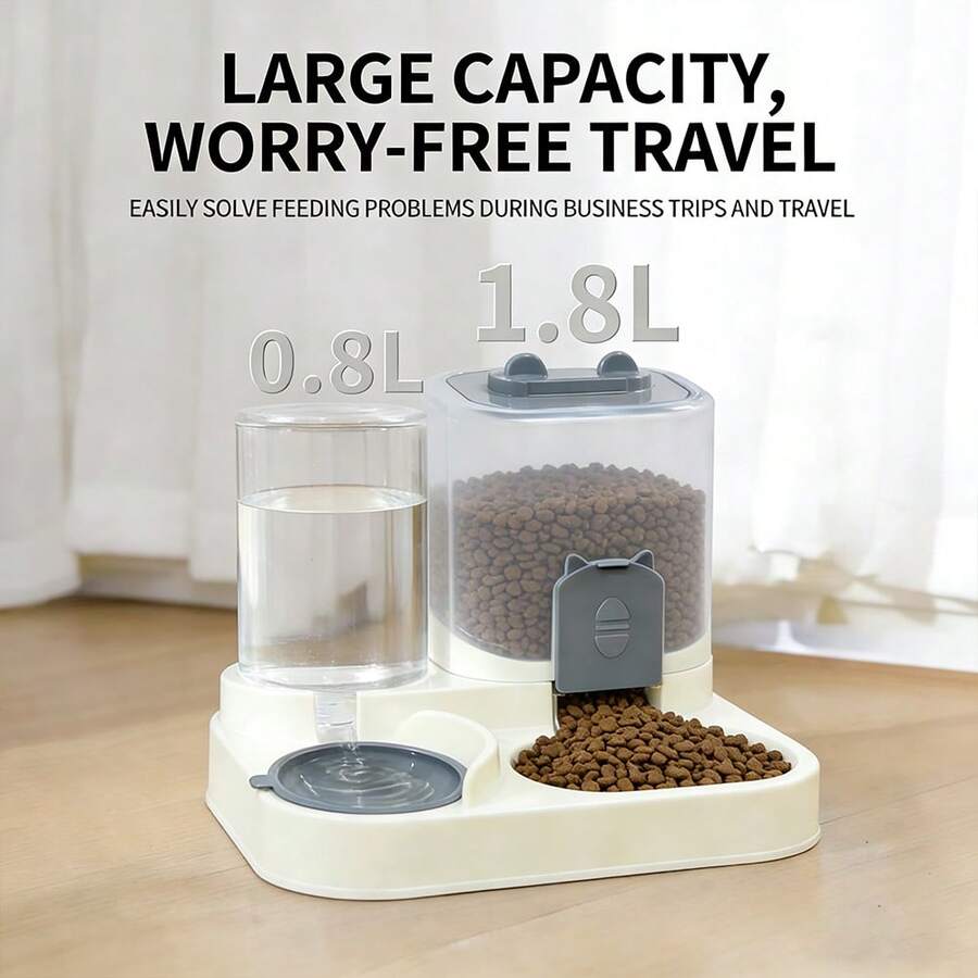 Automatic cat feeder and 1200ml food and water dispenser with cute cartoon design for cats and dogs