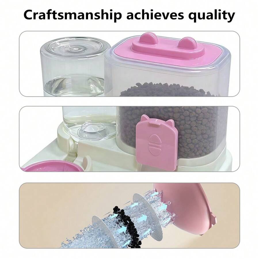 Automatic cat feeder and 1200ml food and water dispenser with cute cartoon design for cats and dogs