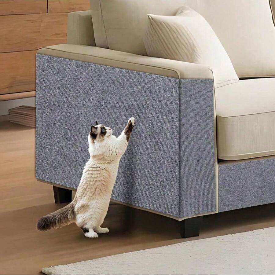 Multicolor self-adhesive cat scratch pad sticker made from 100% polyester fabric used as a furniture protector and scratching board for cats.