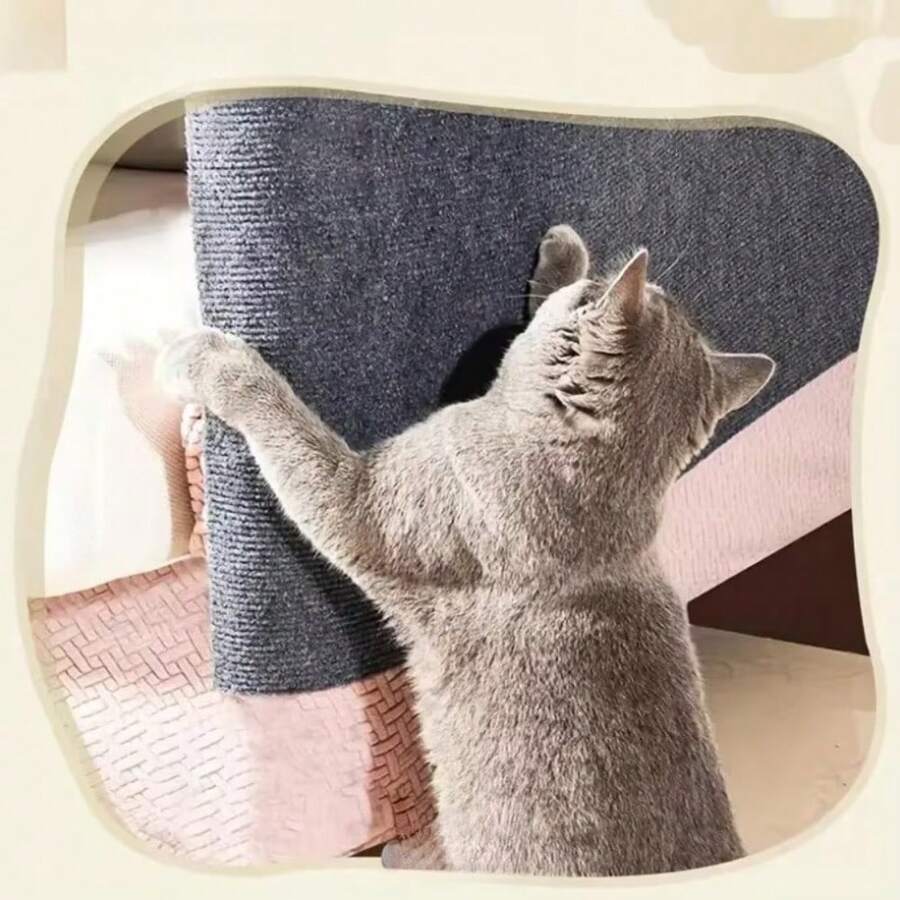 Multicolor self-adhesive cat scratch pad sticker made from 100% polyester fabric used as a furniture protector and scratching board for cats.