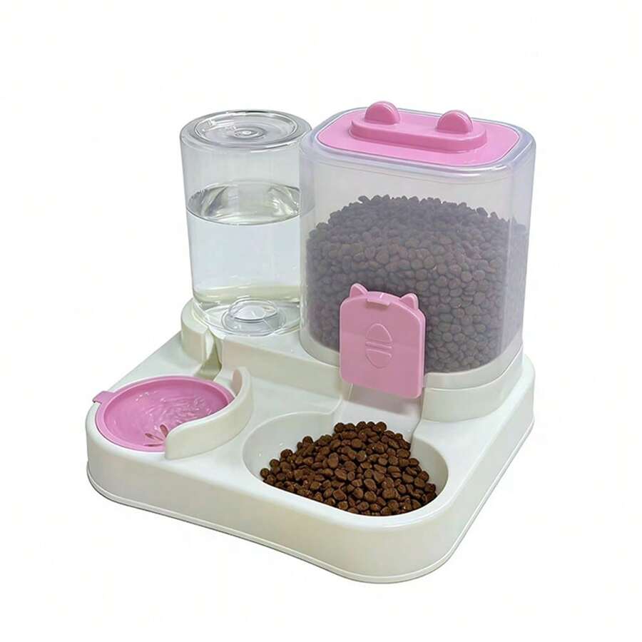 Automatic cat feeder and 1200ml food and water dispenser with cute cartoon design for cats and dogs