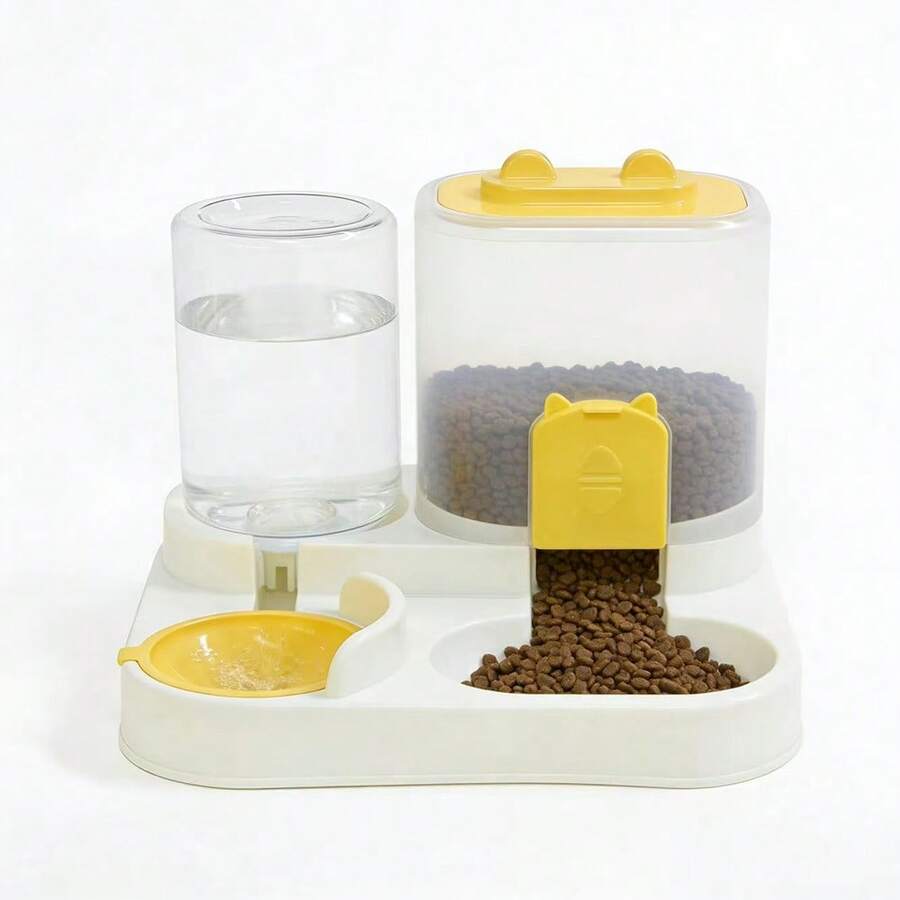 Automatic cat feeder and 1200ml food and water dispenser with cute cartoon design for cats and dogs