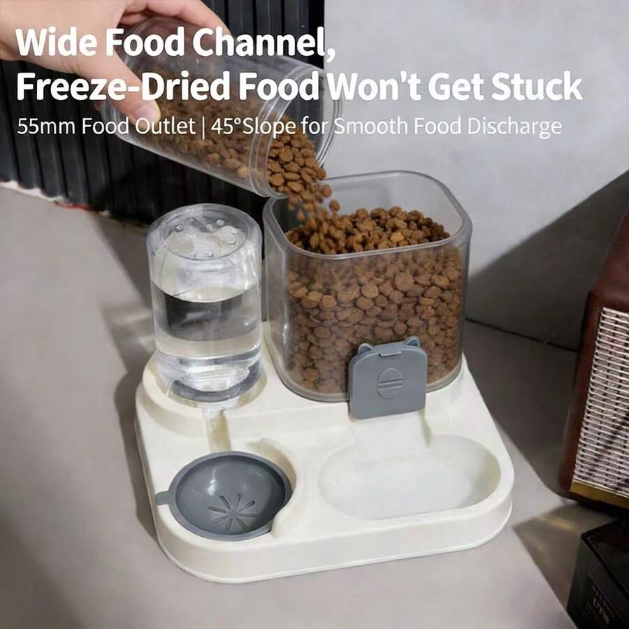 Automatic cat feeder and 1200ml food and water dispenser with cute cartoon design for cats and dogs