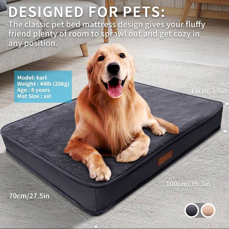 Dark grey memory foam pet bed with removable washable faux fur cover and non-slip bottom for dogs and cats