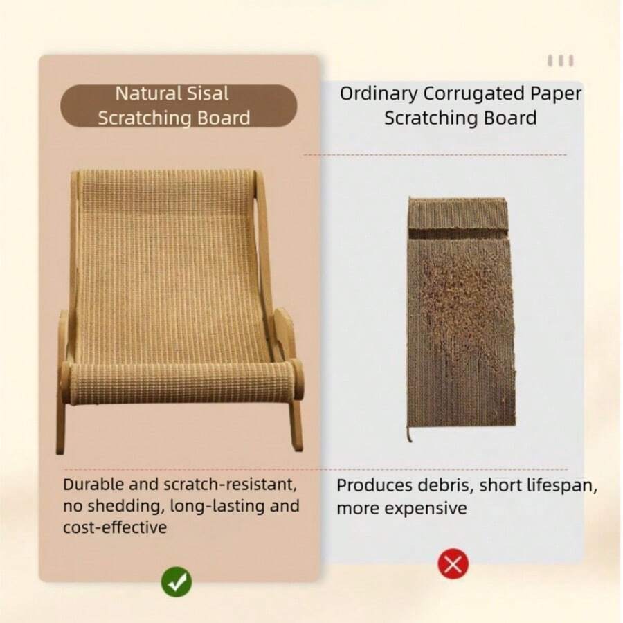 2-in-1 wooden cat scratcher lounge chair with natural sisal scratching surface for indoor cats