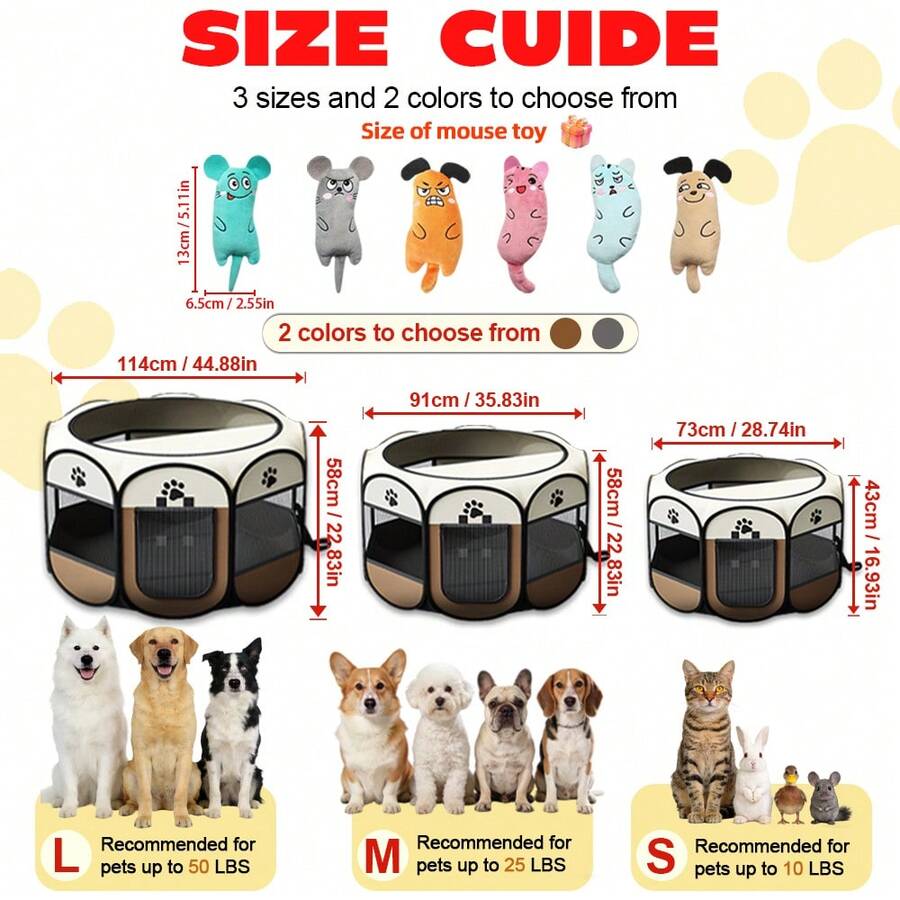 Light grey foldable octagonal pet playpen and portable travel tent made of scratch-resistant Oxford fabric for dogs and cats