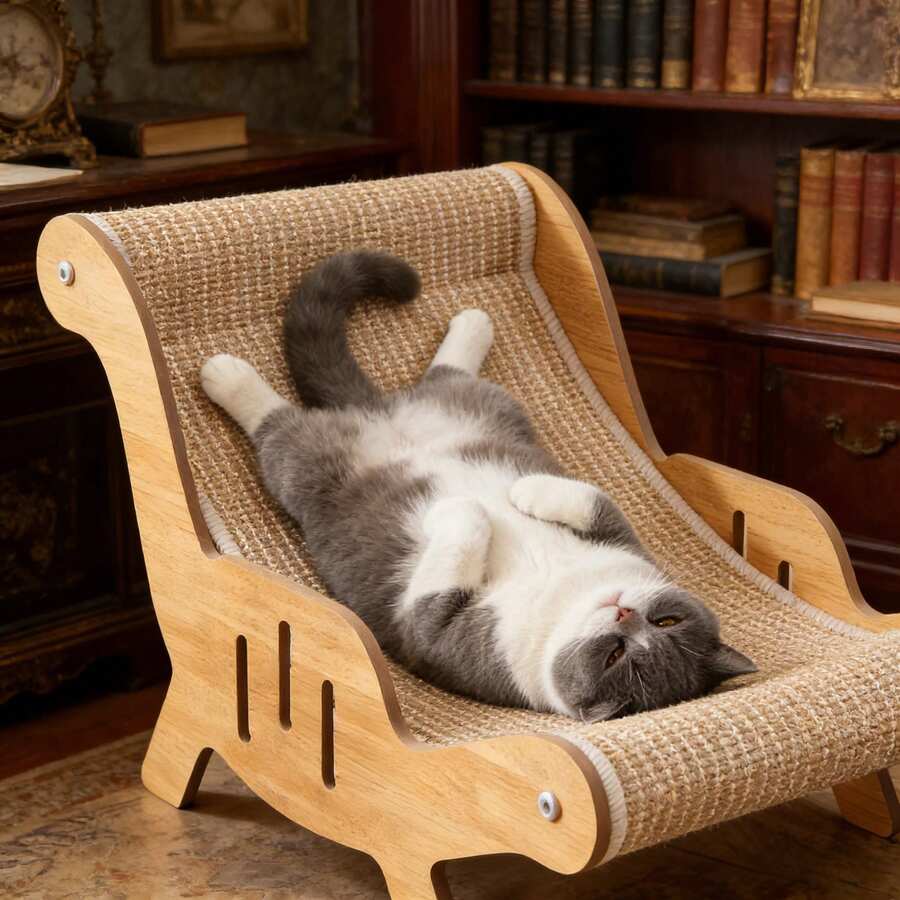 Indoor sisal cat lounge featuring a cute dinosaur shape with a durable scratching and napping surface for cats and dogs.