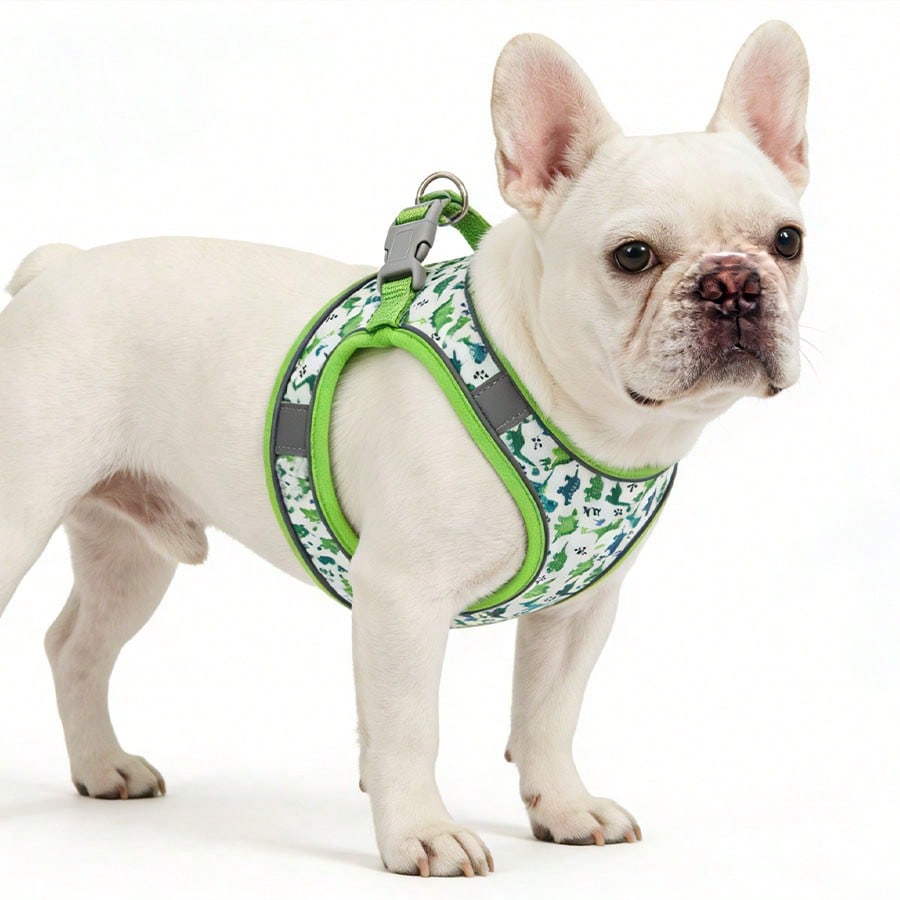 Dog Harness And Leash Set Features A Breathable Honeycomb Mesh Design To Prevent Overheating And Sweating. Reflective Strips Enhance Safety During Nighttime Walks, And The Anti-Escape Design, Combined With Cute Prints, Perfect Choice For Daily Walks With