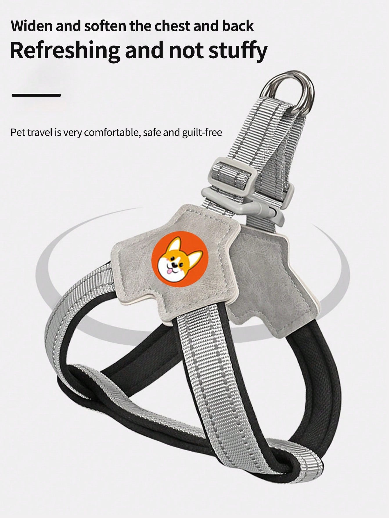 Multicolor nylon breathable mesh dog harness with Y-shaped design, dual D-rings, reflective strips, and Christmas pattern for outdoor walking and training.