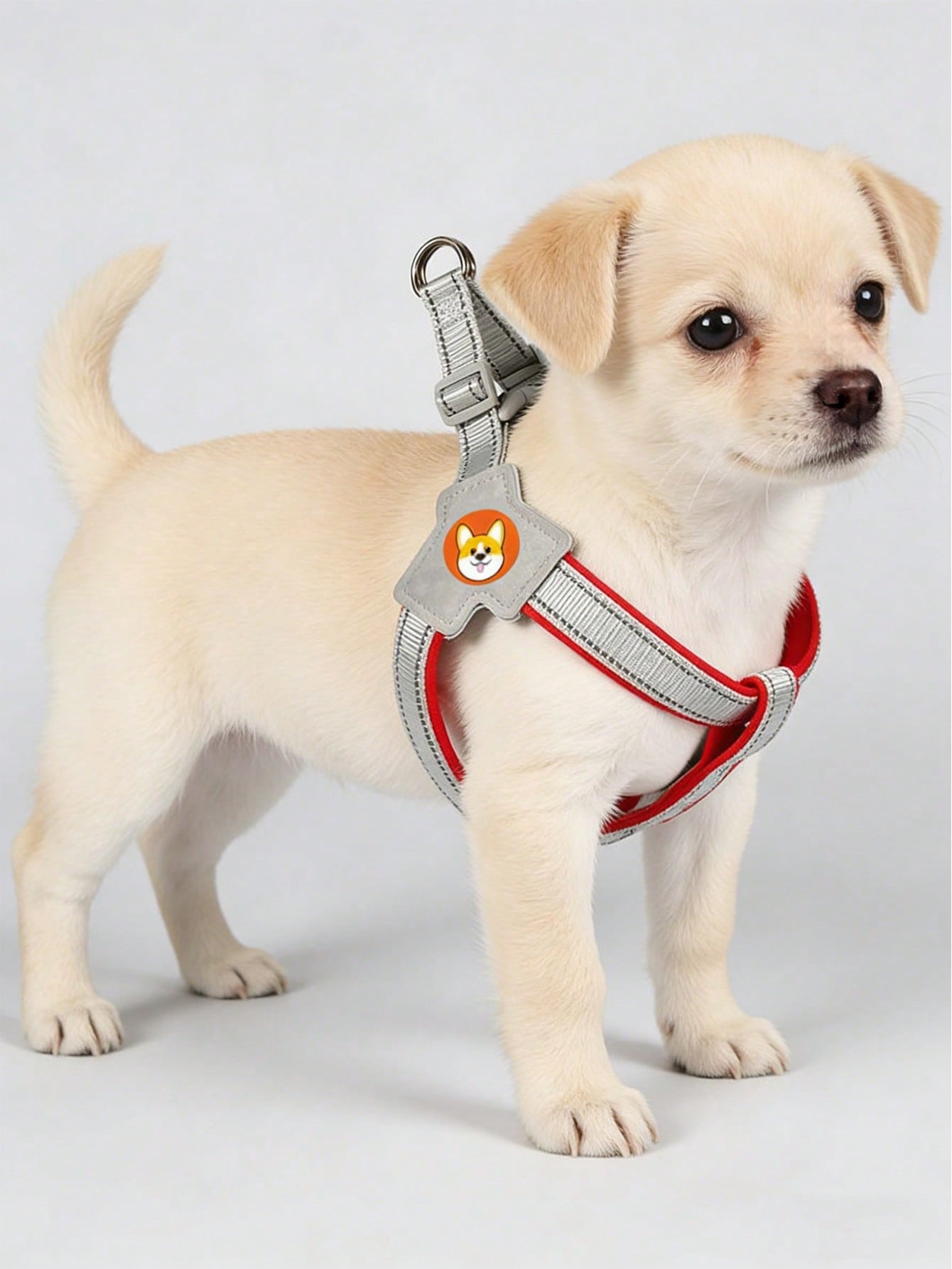 Multicolor nylon breathable mesh dog harness with Y-shaped design, dual D-rings, reflective strips, and Christmas pattern for outdoor walking and training.