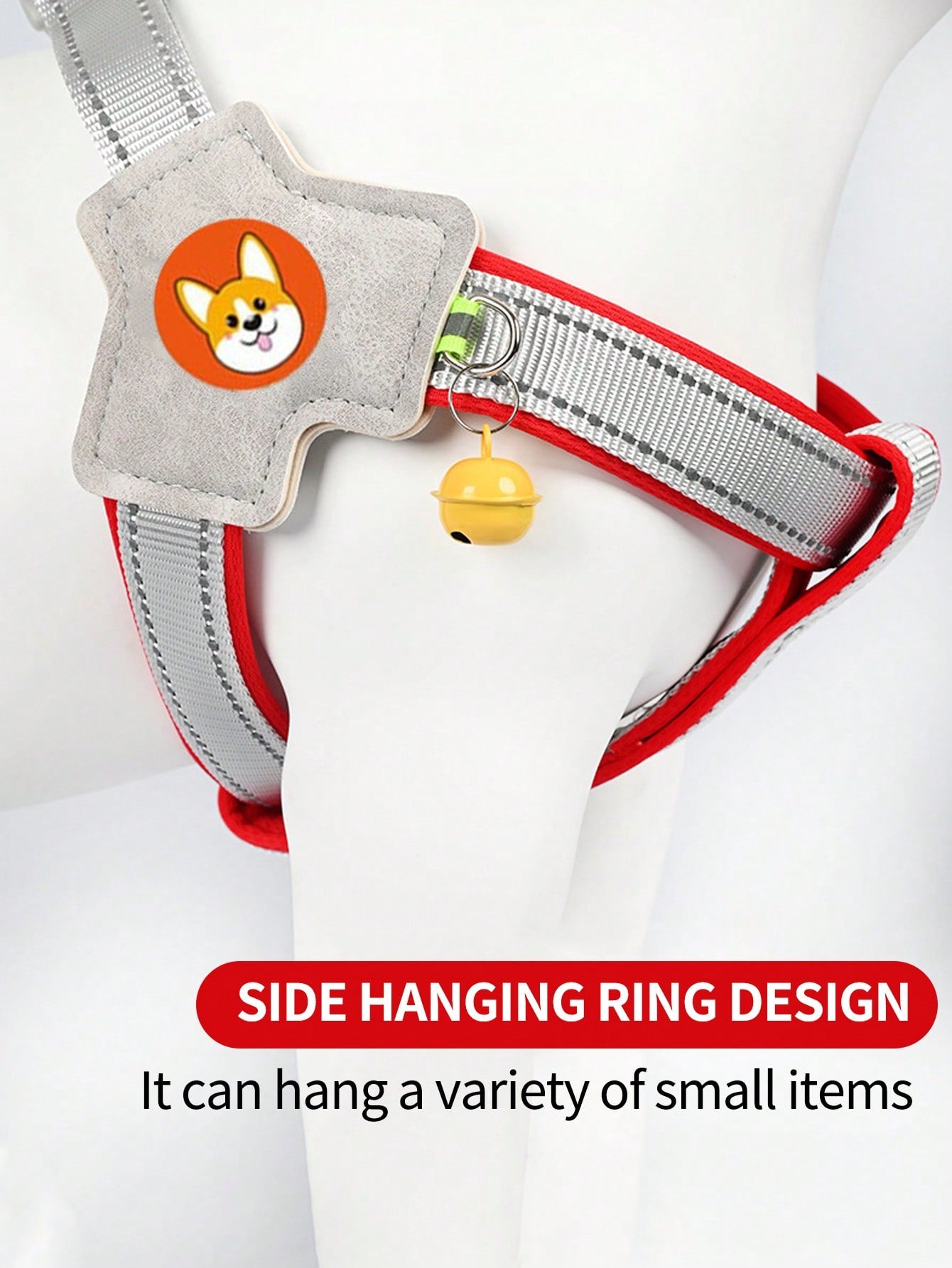 Multicolor nylon breathable mesh dog harness with Y-shaped design, dual D-rings, reflective strips, and Christmas pattern for outdoor walking and training.