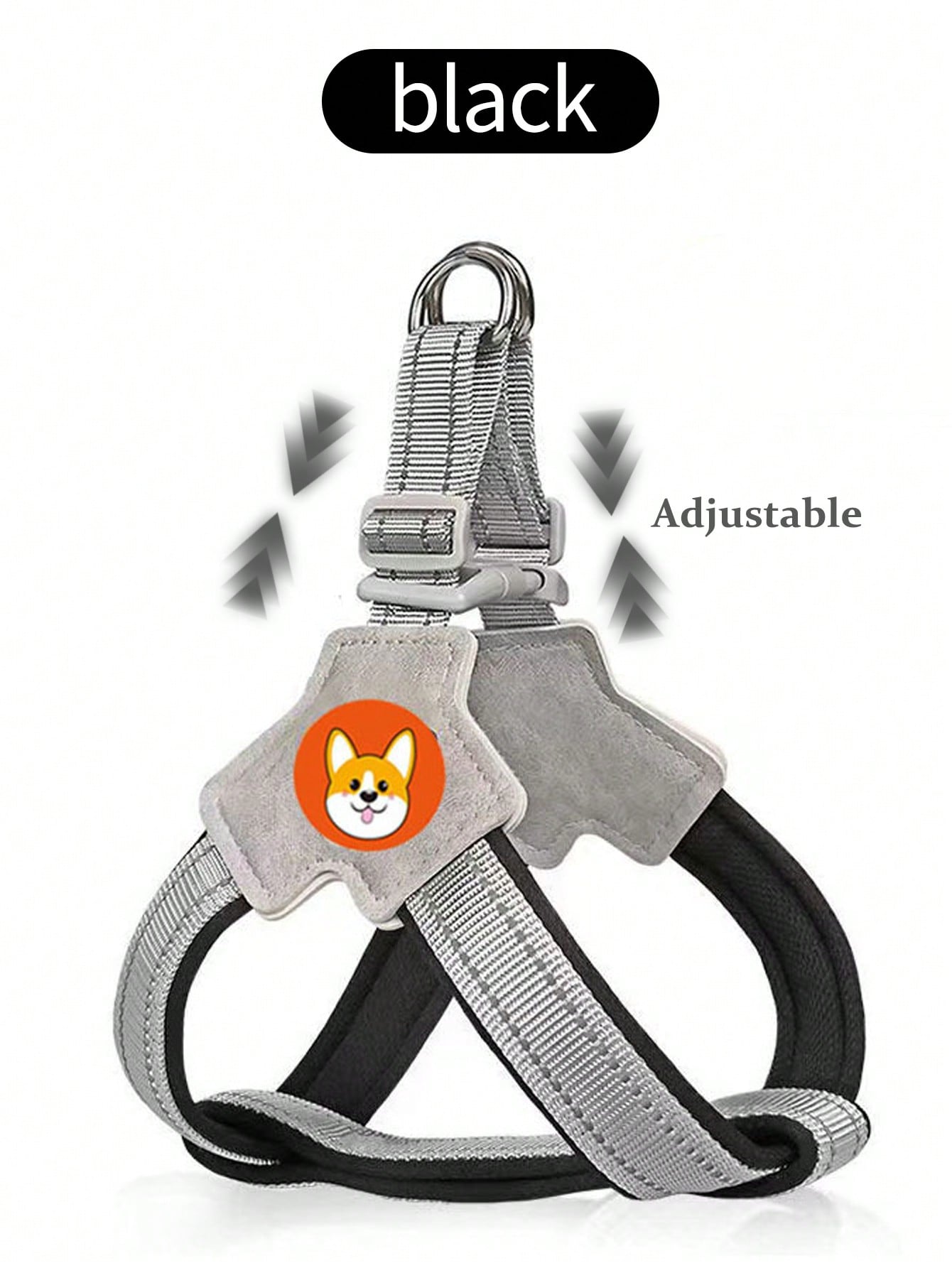 Multicolor nylon breathable mesh dog harness with Y-shaped design, dual D-rings, reflective strips, and Christmas pattern for outdoor walking and training.