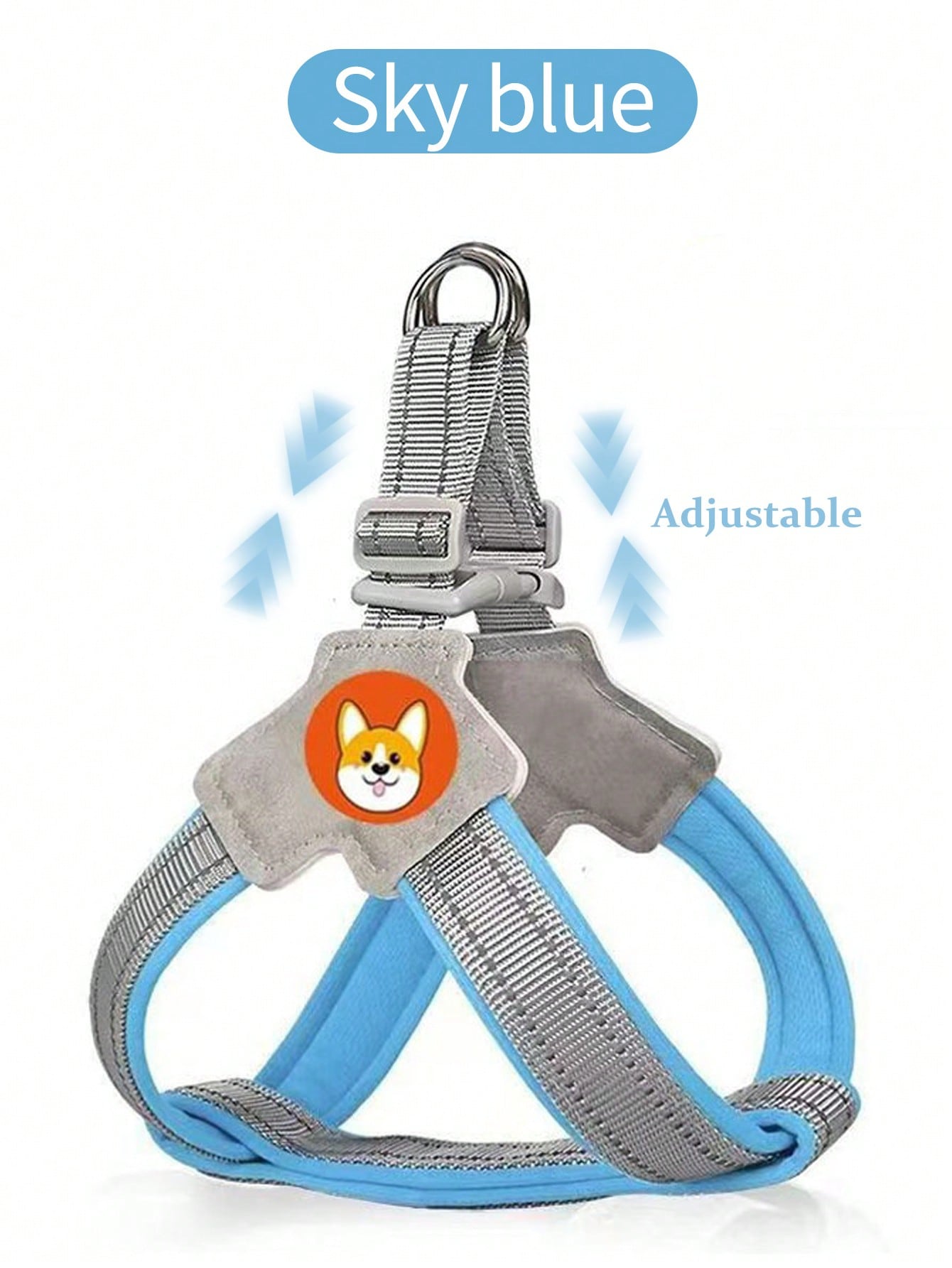 Multicolor nylon breathable mesh dog harness with Y-shaped design, dual D-rings, reflective strips, and Christmas pattern for outdoor walking and training.