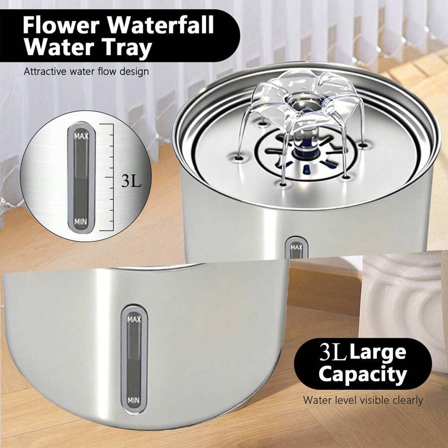 3L stainless steel automatic cat water fountain with quiet USB powered drinking dispenser design for pets