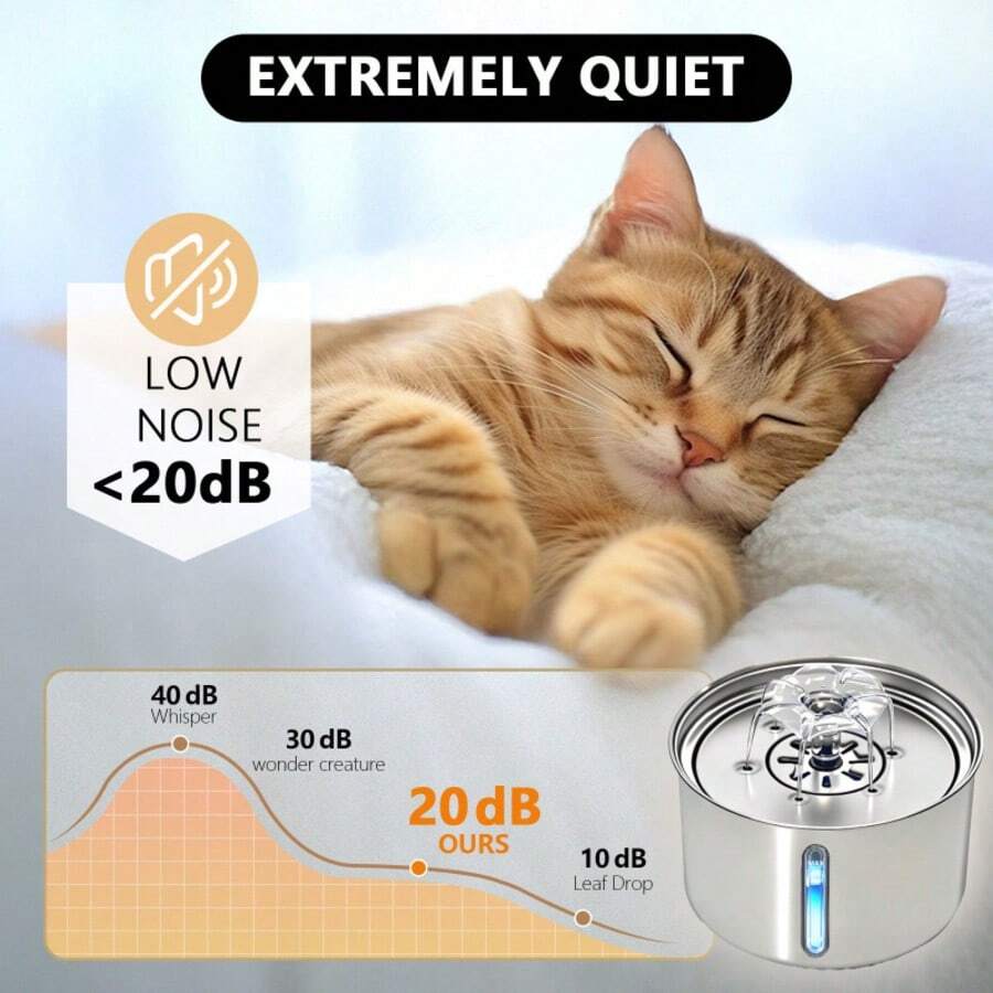 3L stainless steel automatic cat water fountain with quiet USB powered drinking dispenser design for pets